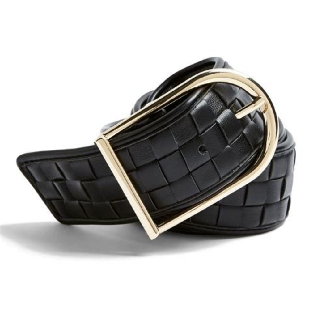 TOPSHOP Black vegan leather woven belt